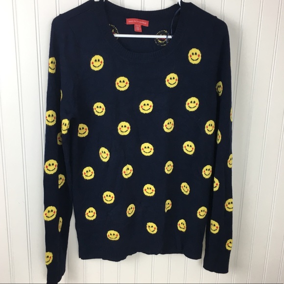 Saks Fifth Avenue Emoticon Print Navy Sweater - Picture 2 of 5